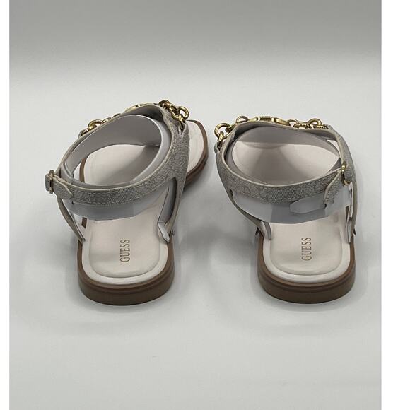 GUESS WOMENS RISSY T STRAP LOGO GOLD HARDWARE SANDAL IVORY SIZE 11M - Picture 7 of 12